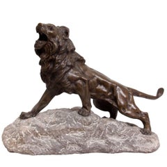 Bronze Lion on a Rock by James Andrey, circa 1920