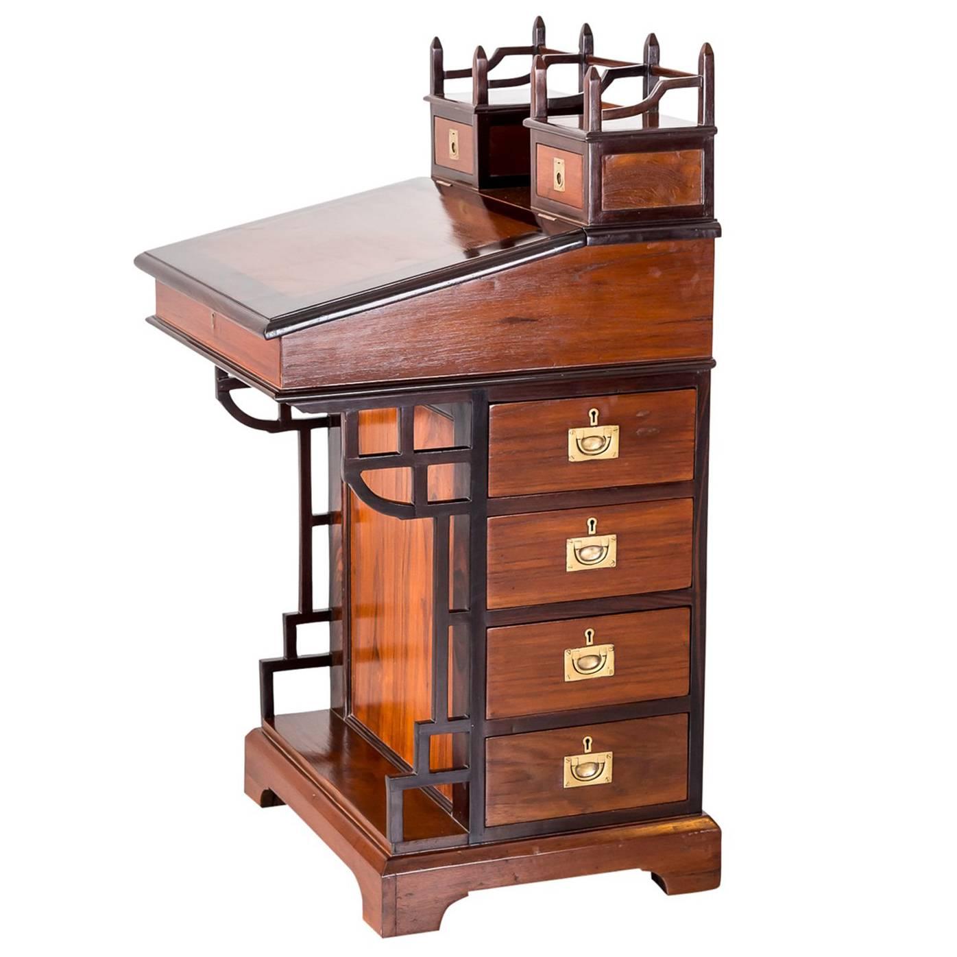 Antique Anglo-Indian or British Colonial Teakwood Davenport Desk For Sale