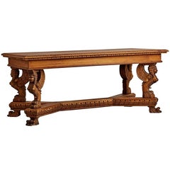 Ornately Carved Library Table with Caryatid Base, circa 1870s