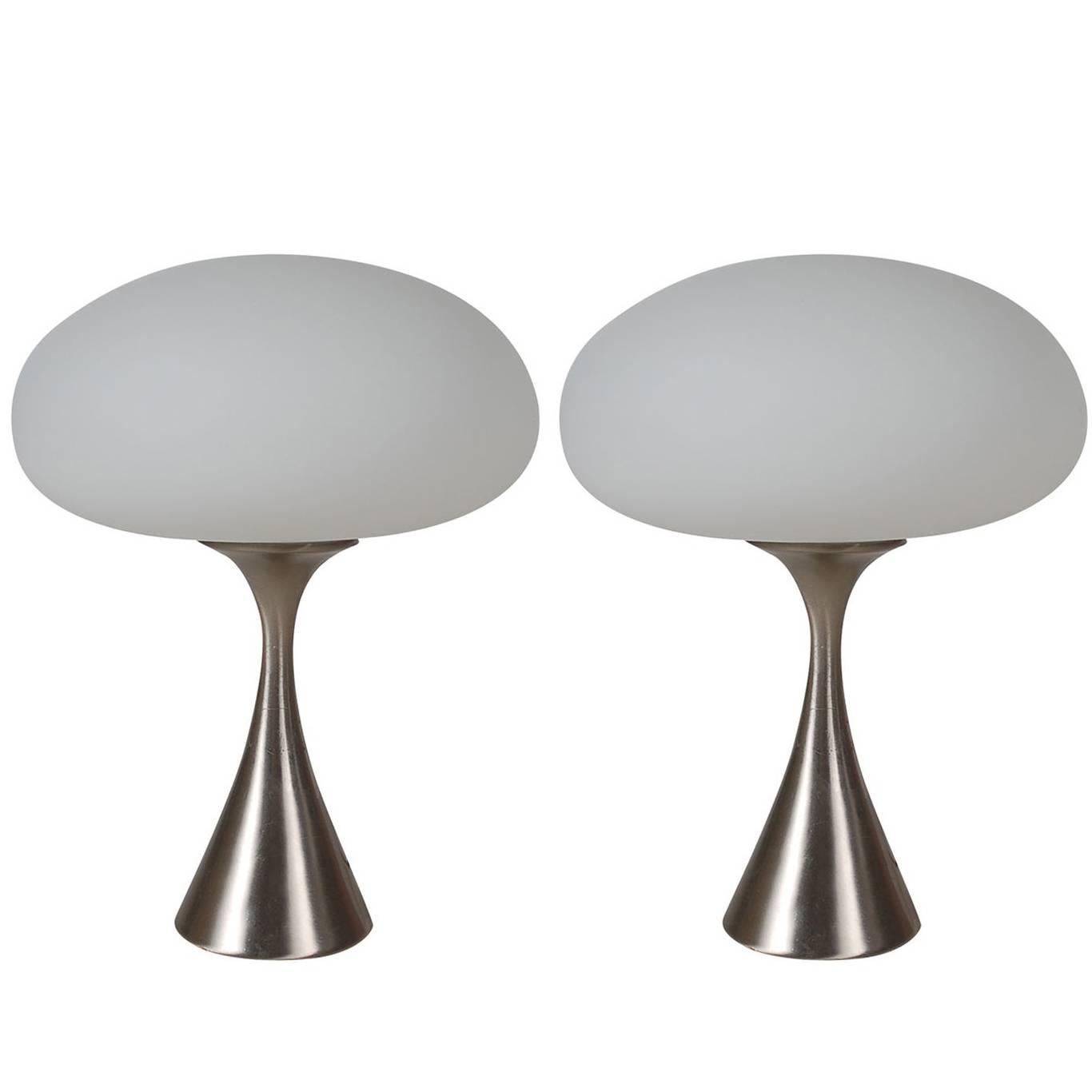 Mid-Century Modern Glass & Silver Mushroom Table Lamps by Laurel Lamp Company