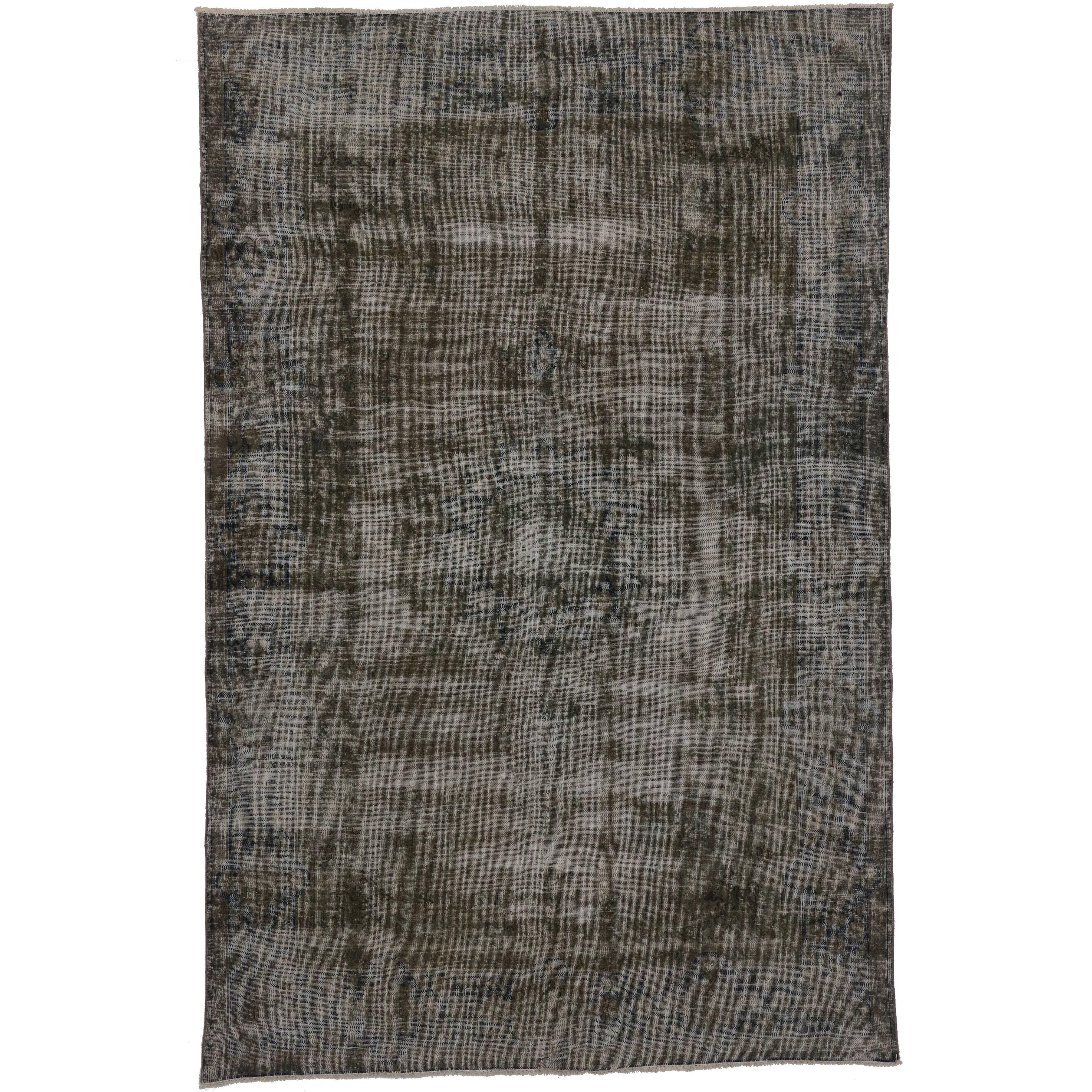Dark Brown Distressed Vintage Persian Rug with Rustic Industrial Luxe Style For Sale