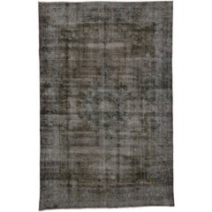 Tapis Persan Vintage Distressed Brown foncé avec style industriel rustique de luxe