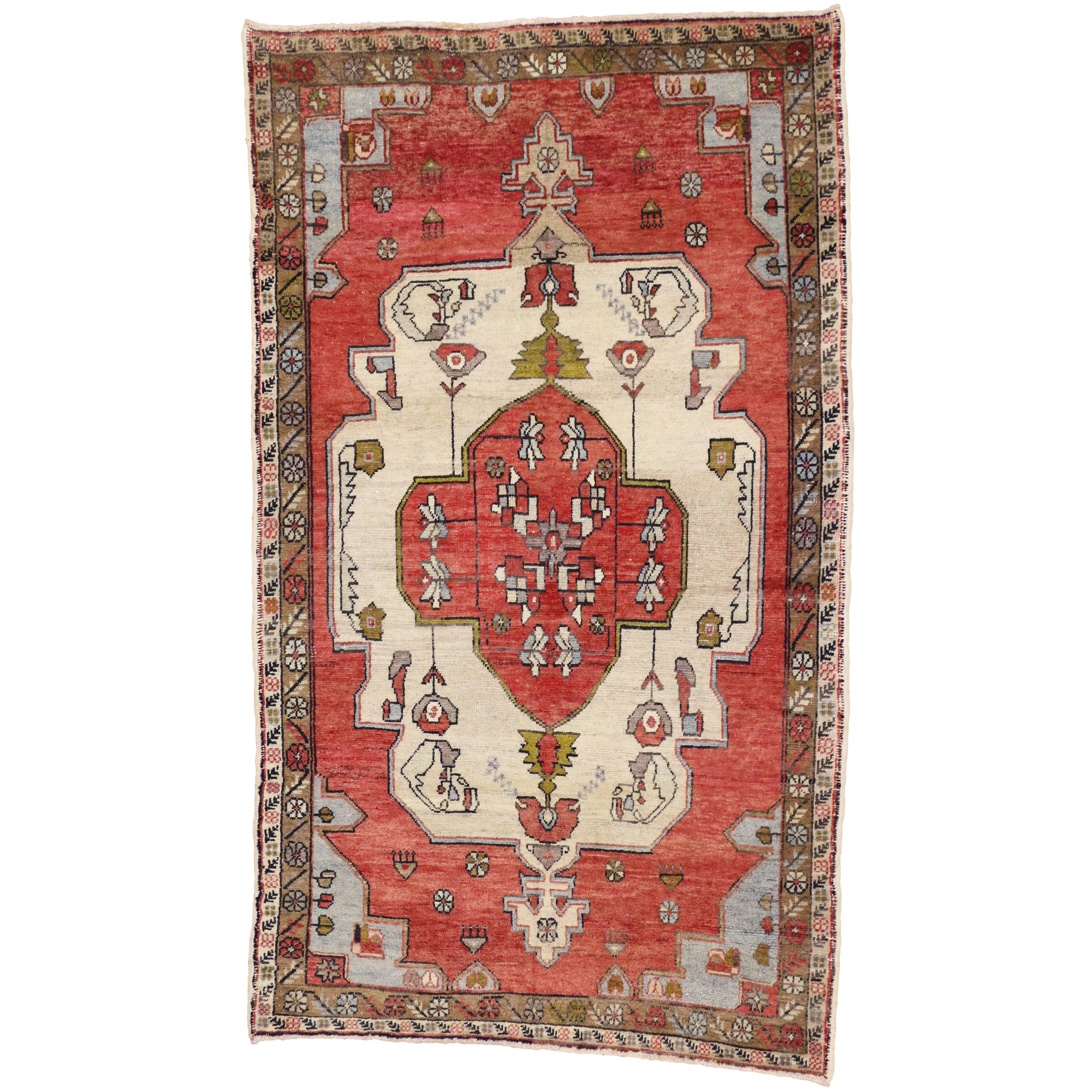 Vintage Turkish Oushak Gallery Rug with Modern Traditional Style For Sale