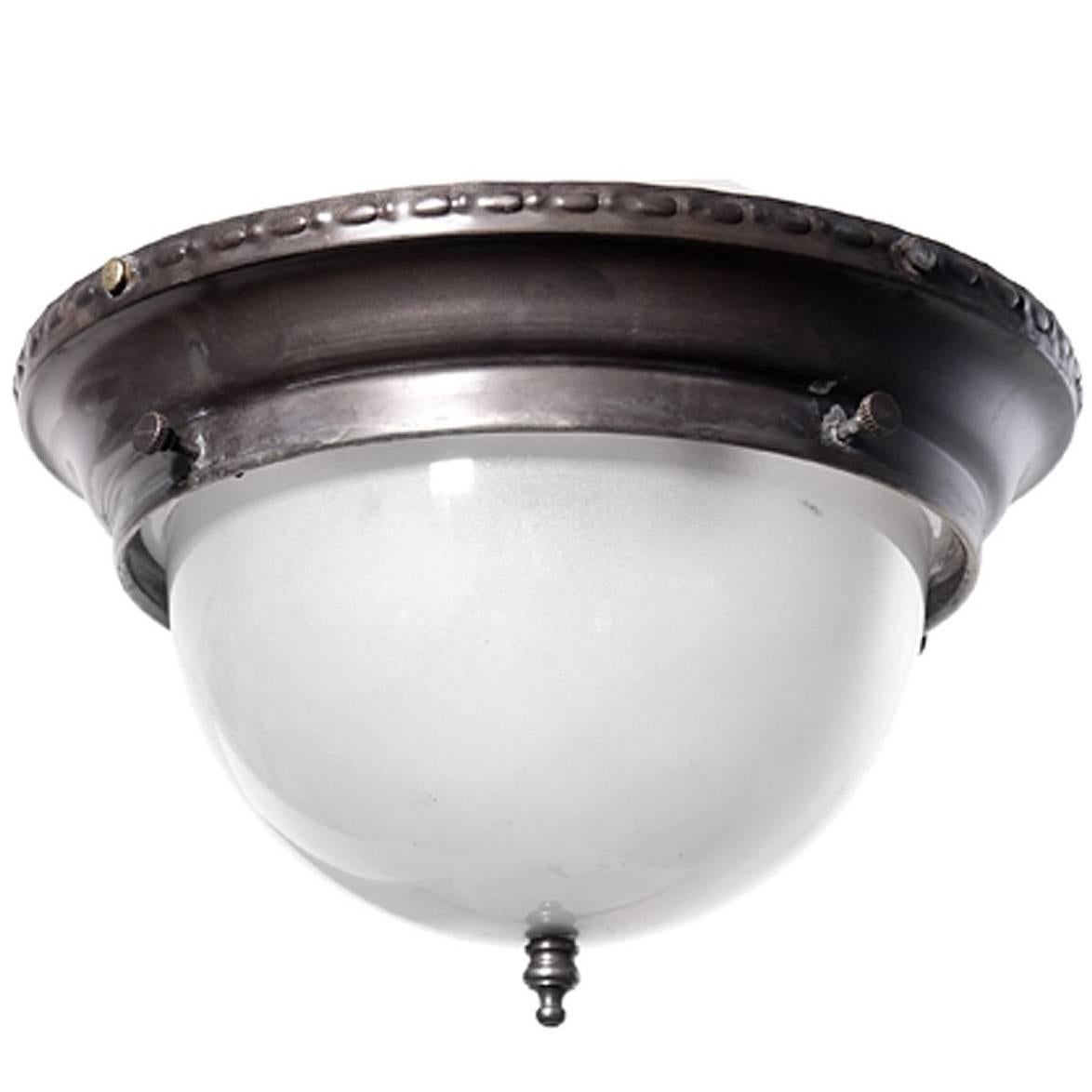 Small Dome Brass and Frosted Glass Flush Mount For Sale