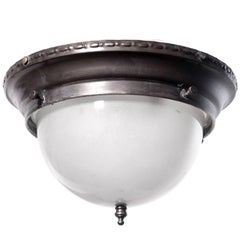 Vintage Small Dome Brass and Frosted Glass Flush Mount