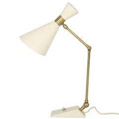 Midcentury Italian Brass and Metal Adjustable Table Lamp with Double Shade