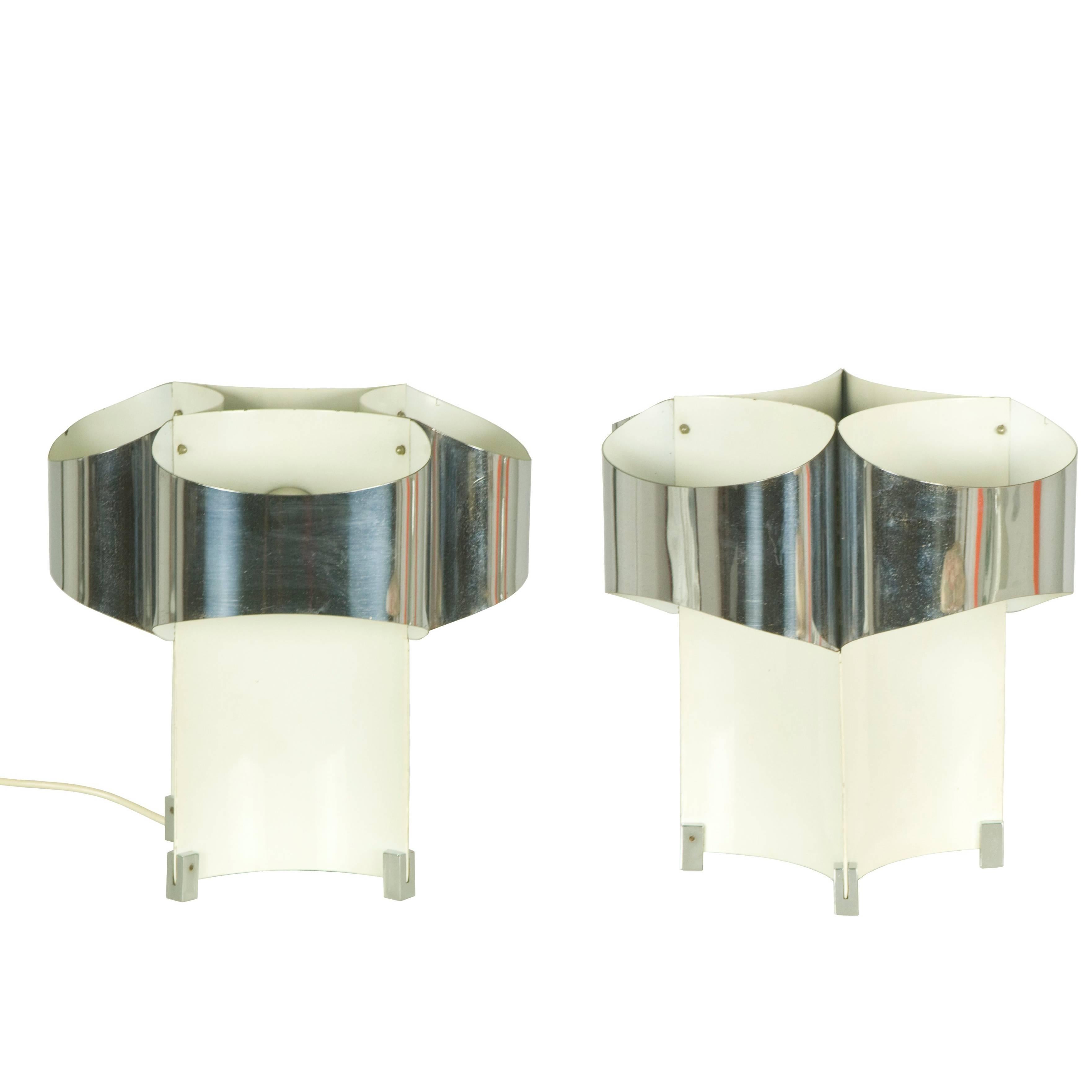 Pair of Italian Chrome and Painted Metal, 1960s Nightstand Table Lamps