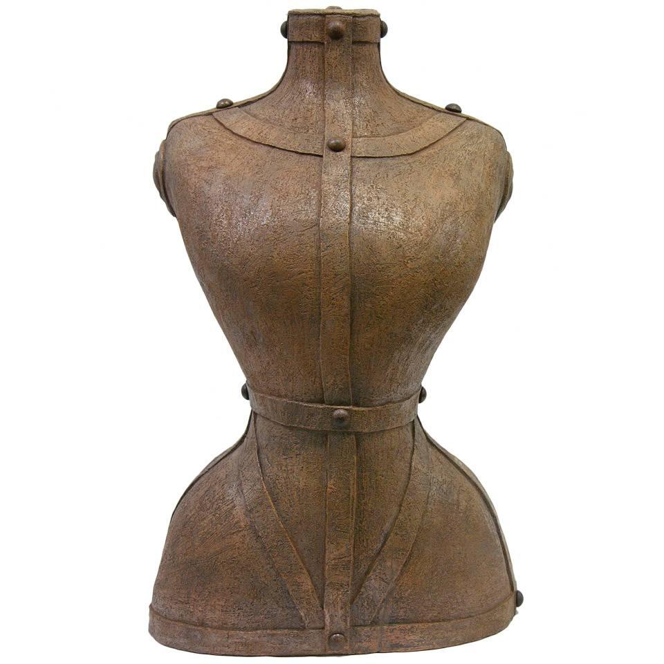 Contemporary Italian Modern Couture Sculpture of a Bust in Brown Terra Cotta