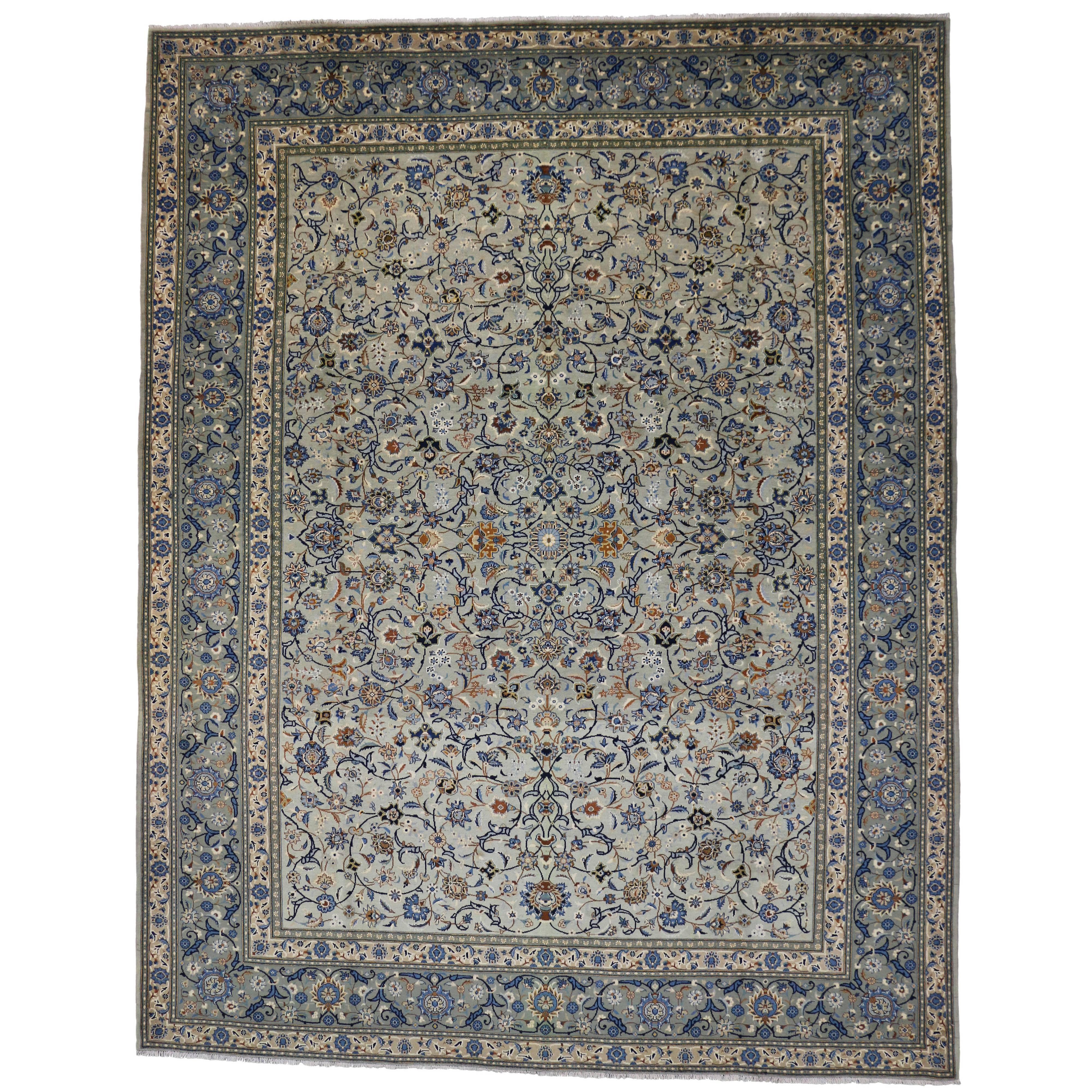 Vintage Kashan Light Blue Persian Rug with Traditional Style