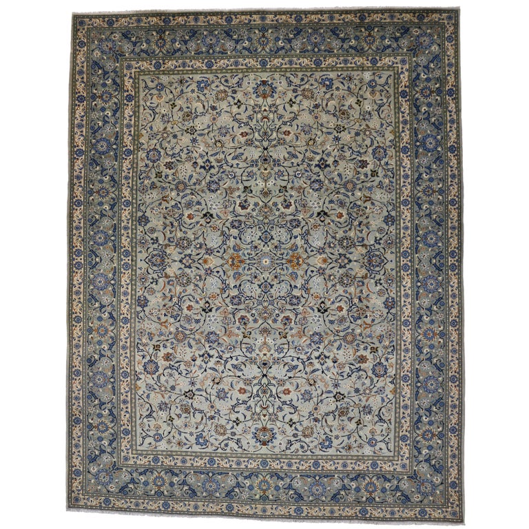 Vintage Kashan Light Blue Persian Rug with Traditional Style at 1stDibs