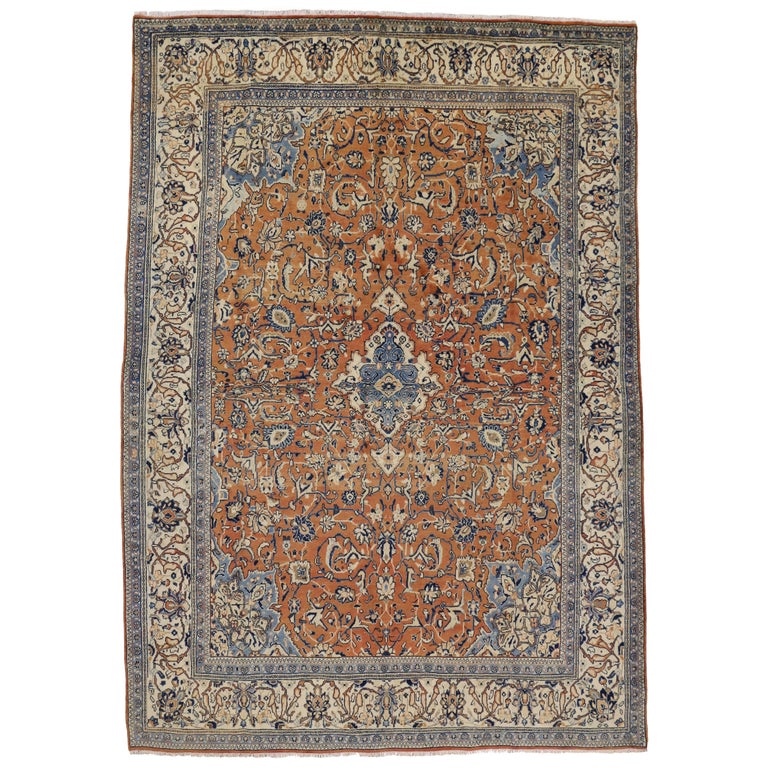 Orange and Blue Vintage Persian Mahal Rug For Sale at 1stdibs