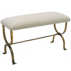 Gilt Iron Curule Form Bench with Upholstered Seat, Spain, circa 1960s