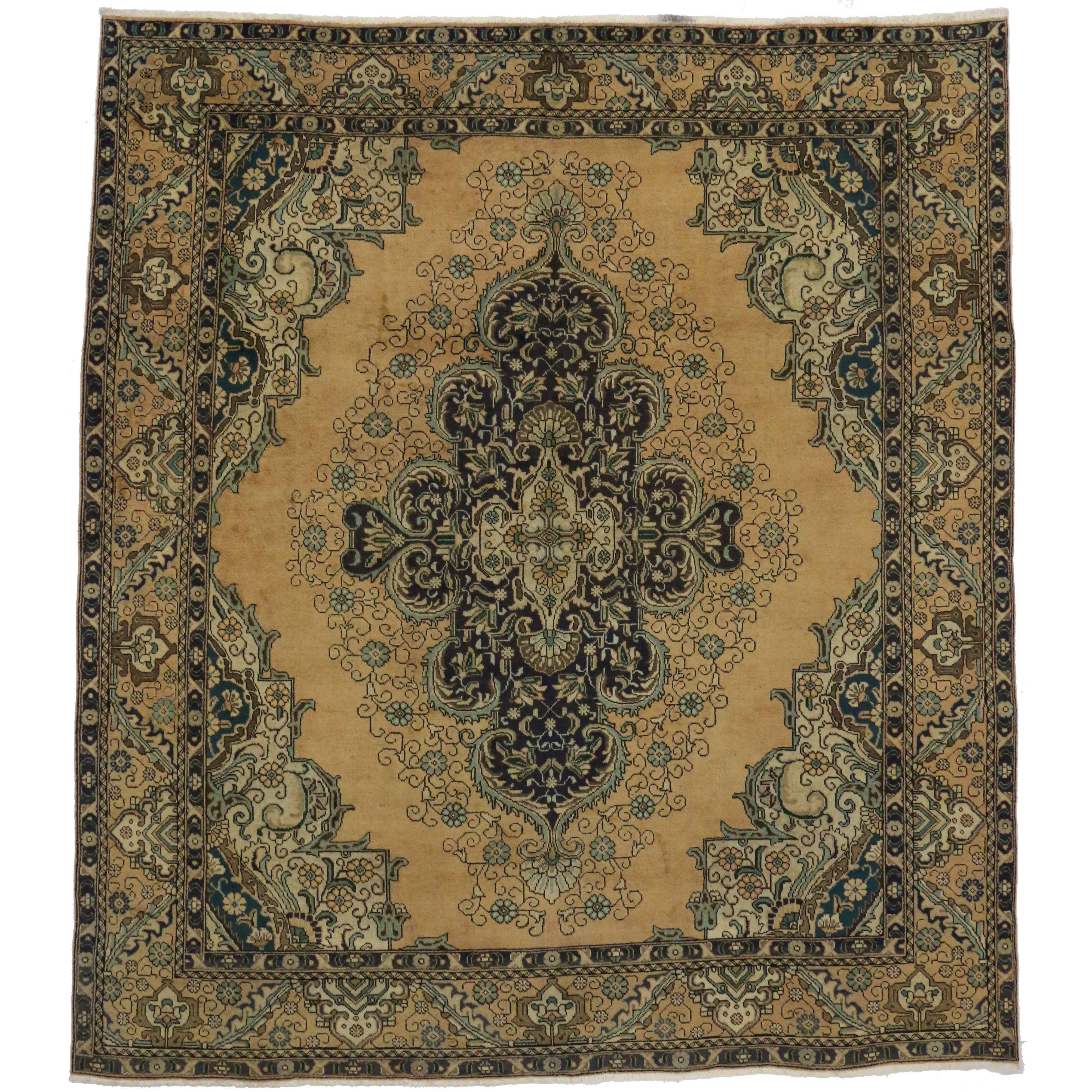 Vintage Persian Tabriz Area Rug with Neoclassical Hollywood Regency Glamour For Sale