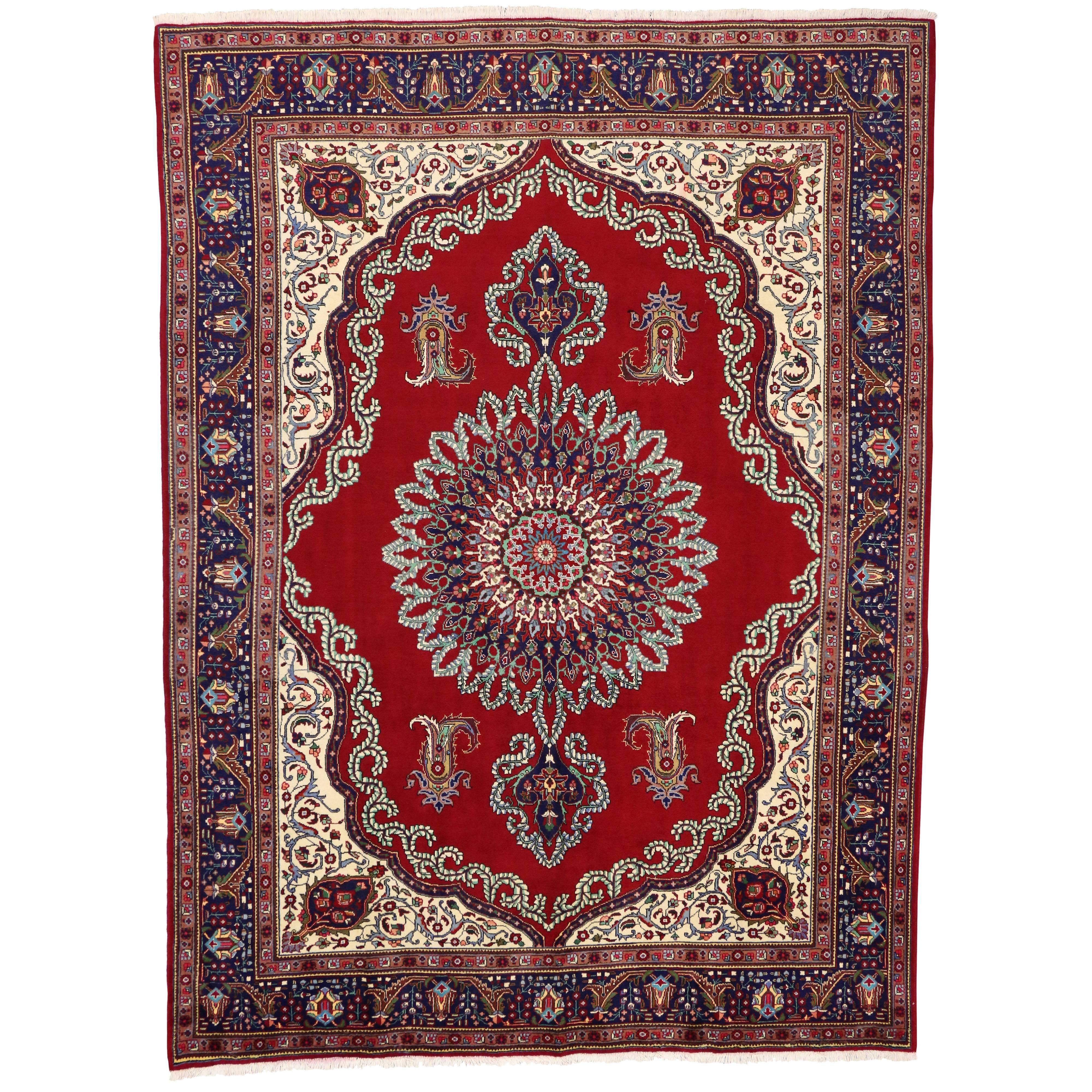 Vintage Persian Tabriz Rug with Regal Jacobean Style