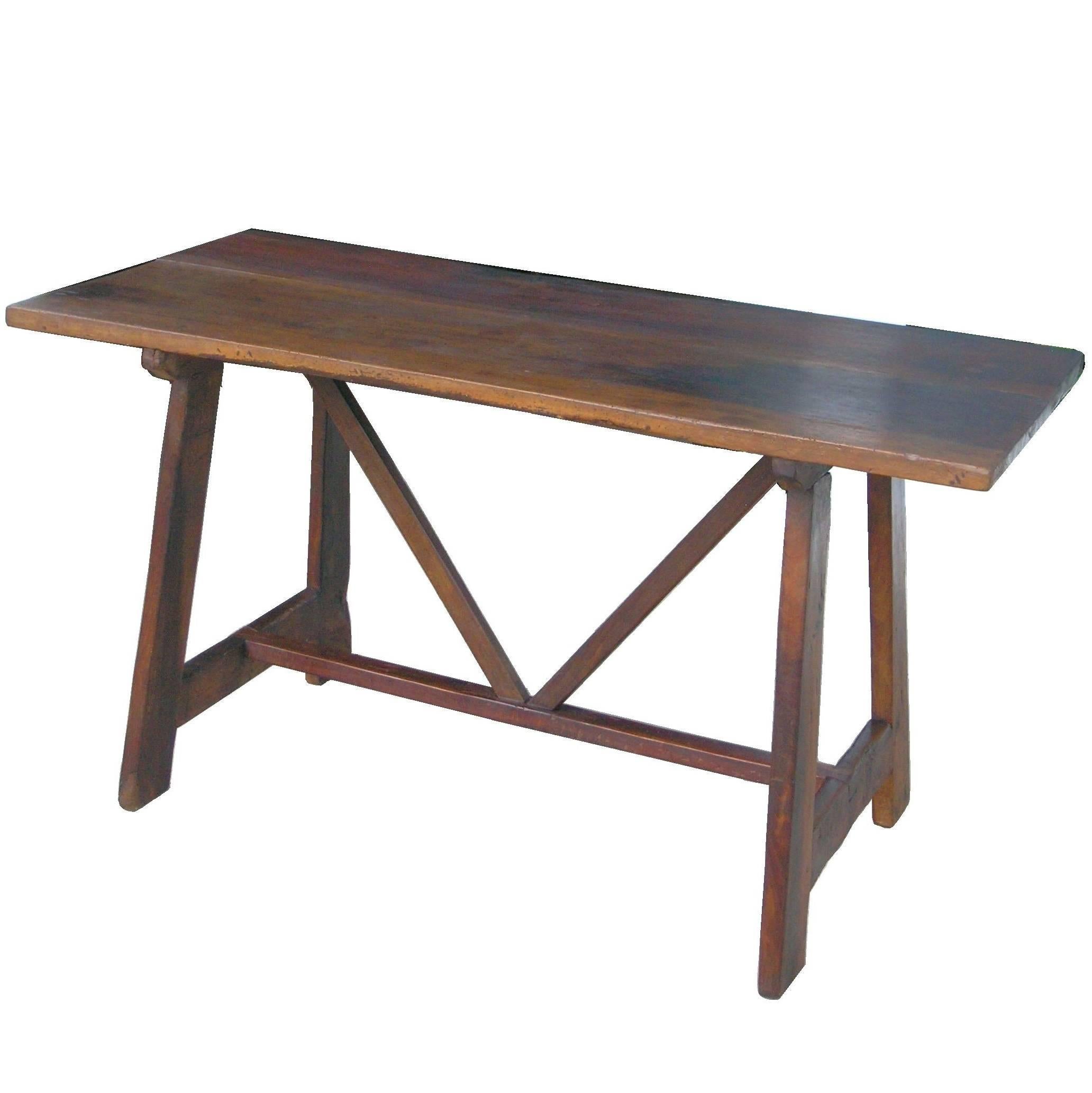  Tuscan Trestle Walnut farm table , 19th Century