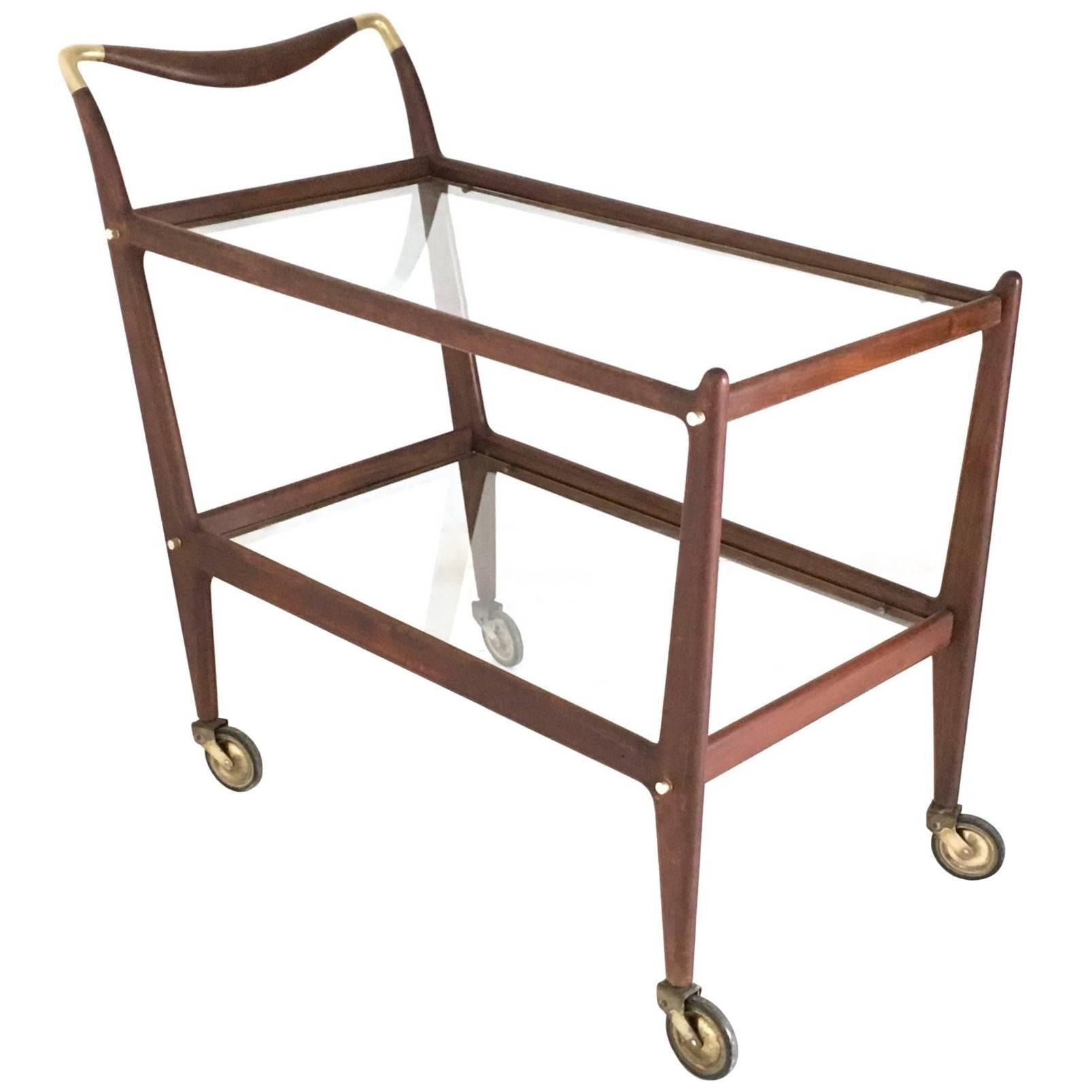 Mahogany Serving Cart number 58 by Ico Parisi for De Baggis, Italy, 1950-1957