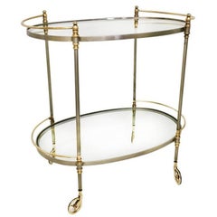 Antique Brass and Steel Oval Bar Cart