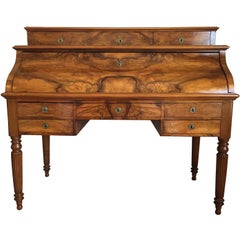 French Louis Philippe Walnut Cylinder Writing Desk Centre Bureau, 1850