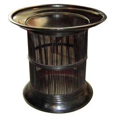 Black Lacquered Bamboo Drum Table from Thailand