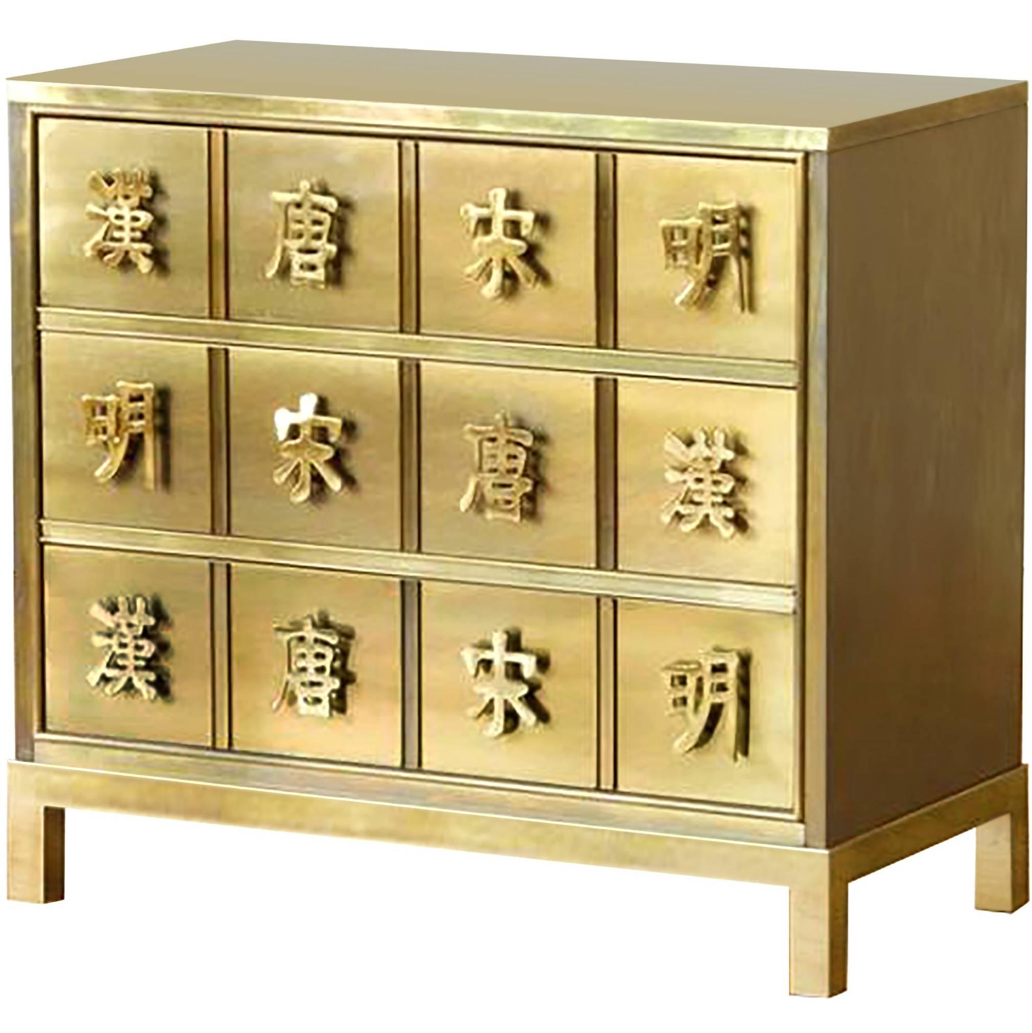 Three-Drawer Brass Dresser by Mastercraft For Sale