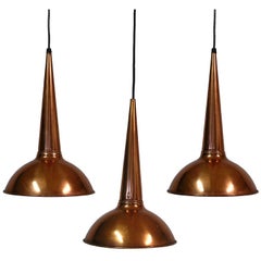 1950s Set of Three Fog & Mørup Copper Pendant Lights by Jo Hammerborg, Denmark