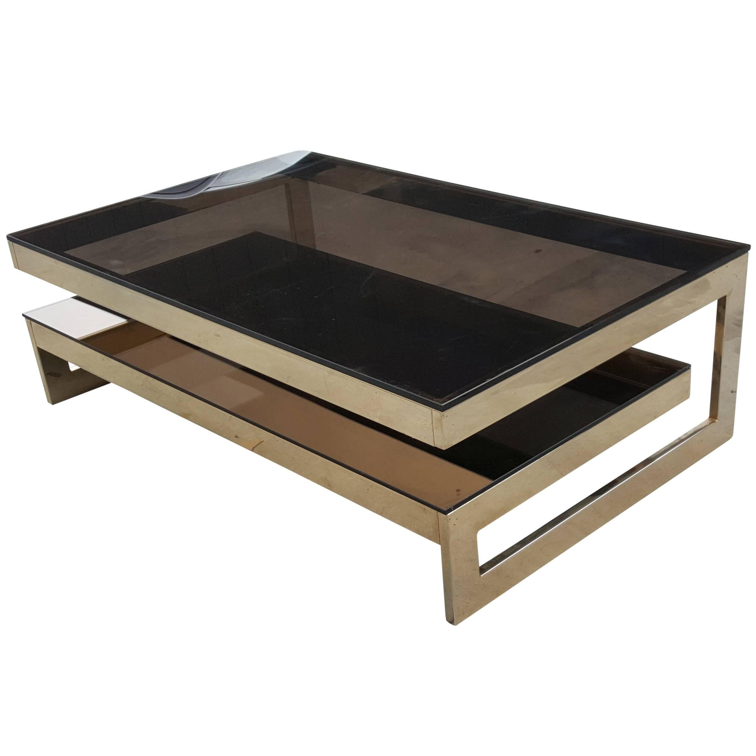 G-Shaped, Gold-Plated Coffee Table by Belgo Chrom , in the style of Maison Jansen For Sale