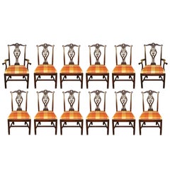 Set of 12 Chippendale Style Mahogany Dining Chairs