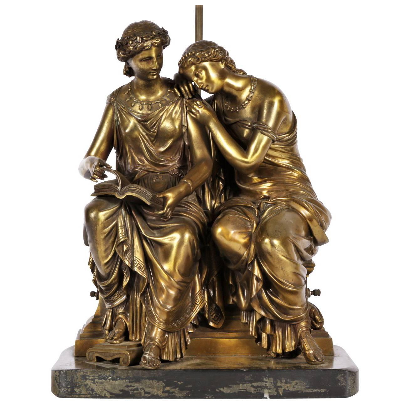 Neoclassical Bronze Figural Group Mounted as a Lamp