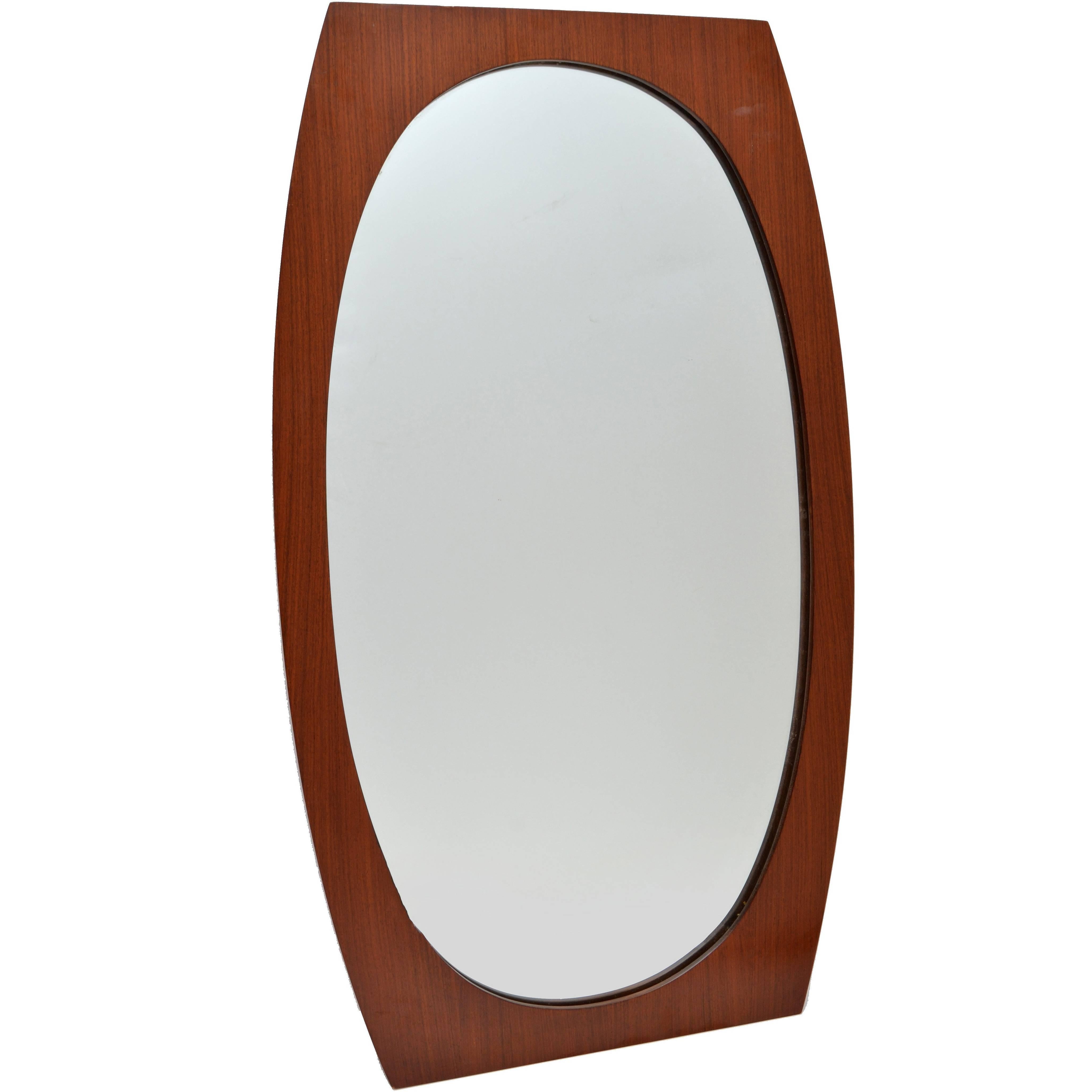 Oval Scandinavian Modern Handmade Walnut Wall Mirror For Sale