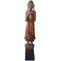 20th Century Burmese Carved Wood Figure of Buddha