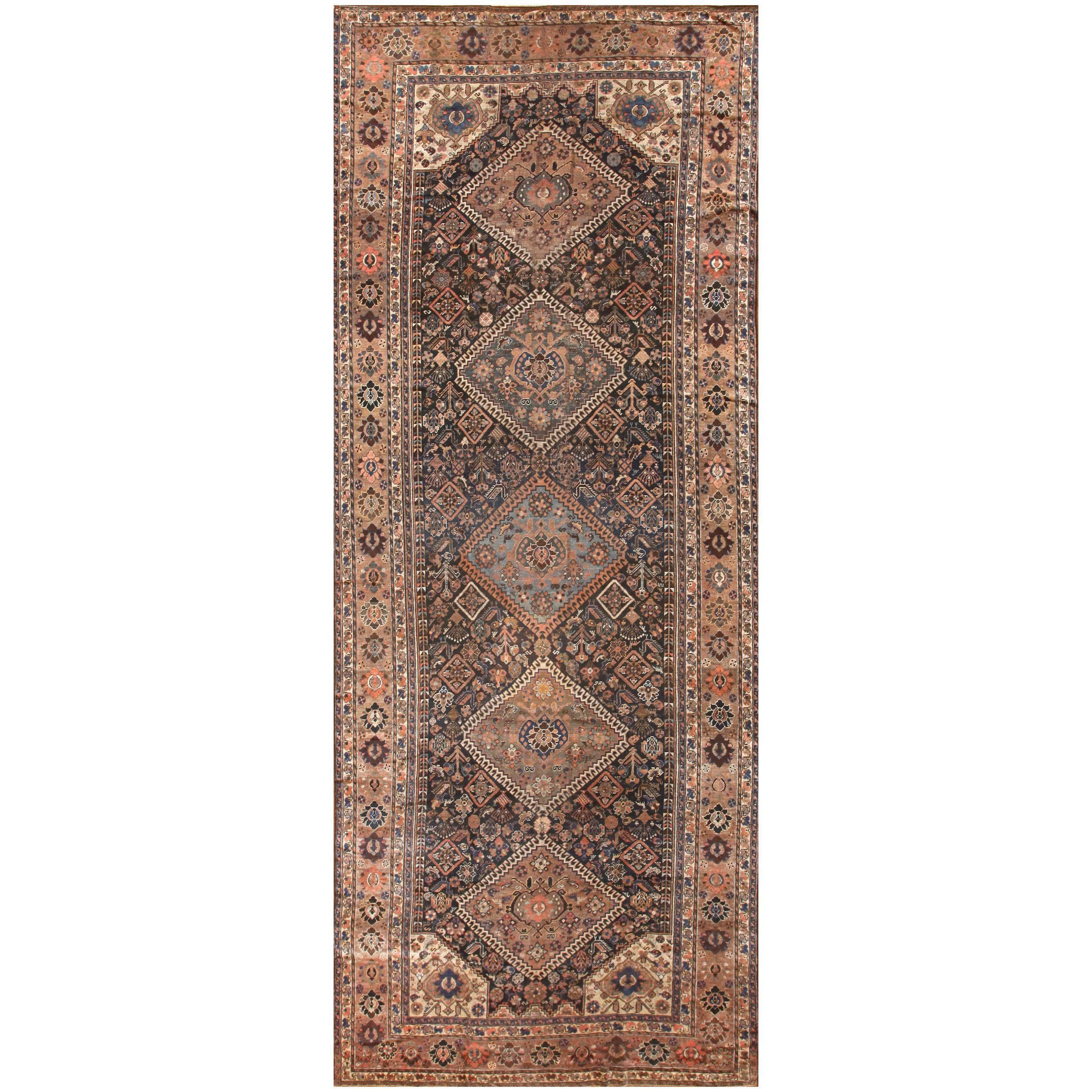 Antique Persian Qashqai Gallery Size Rug. Size: 7 ft x 16 ft 8 in 
