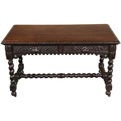 Antique Finely Carved Oak Desk