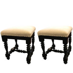 Pair of Ebonized Foot Stools, Italy, 19th Century