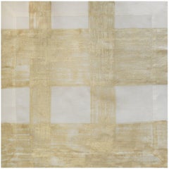 Handmade Contemporary Gold and White Painted Plaid Linen Napkin