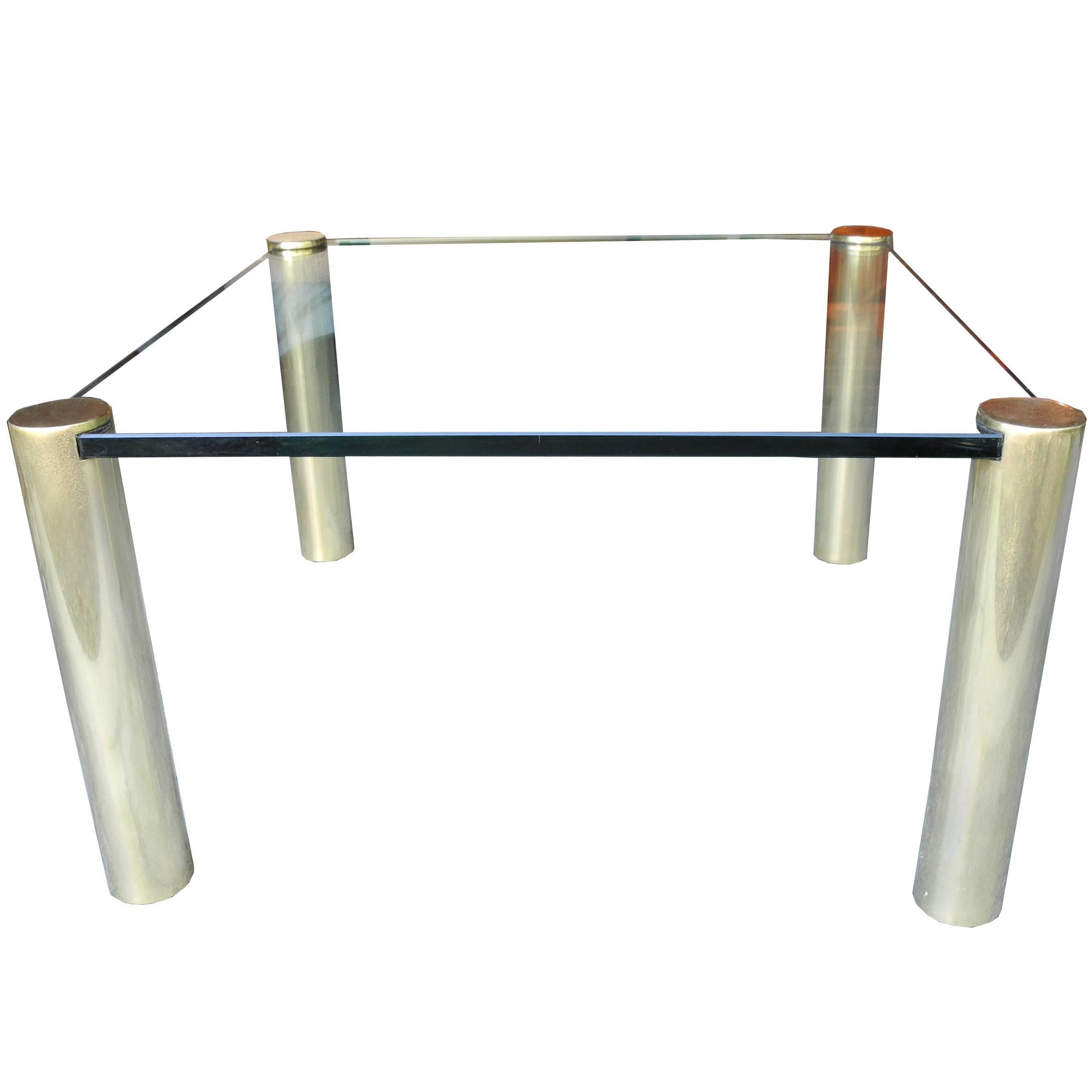 Glass and Brass Square Modern Coffee Table by Pace Collection Furniture For Sale