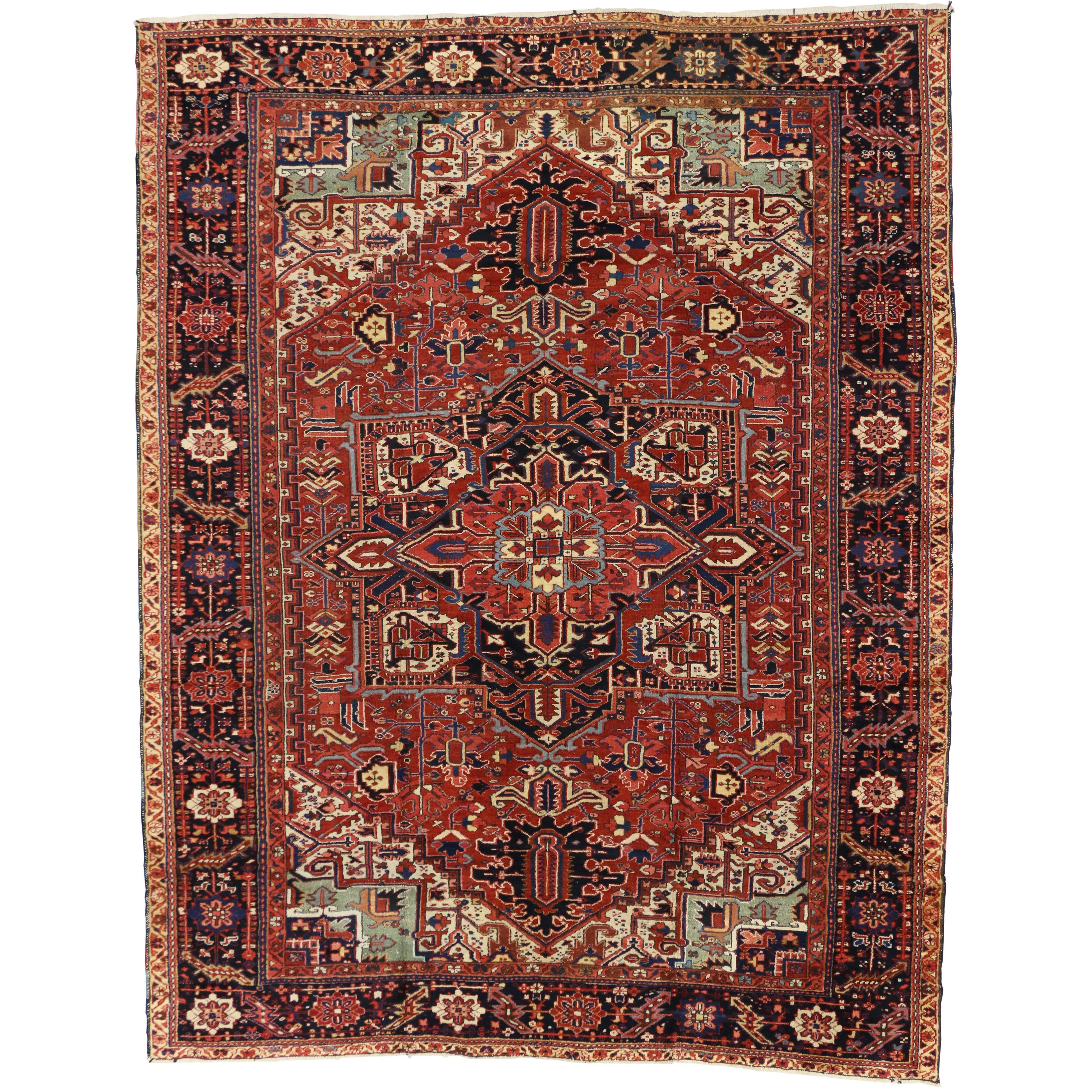 Antique Persian Heriz Rug with Modern American Craftsman Style