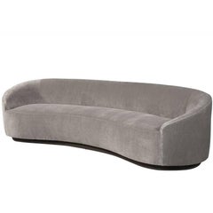 Kidney Shaped Grey Velvet Curved Sofa