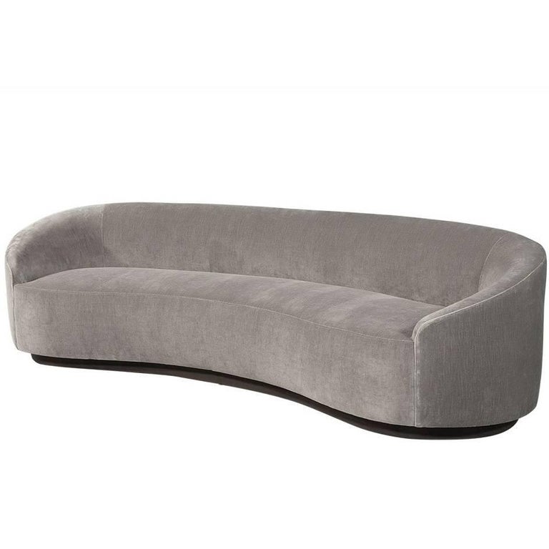 Kidney Shaped Grey Velvet Curved Sofa at 1stdibs
