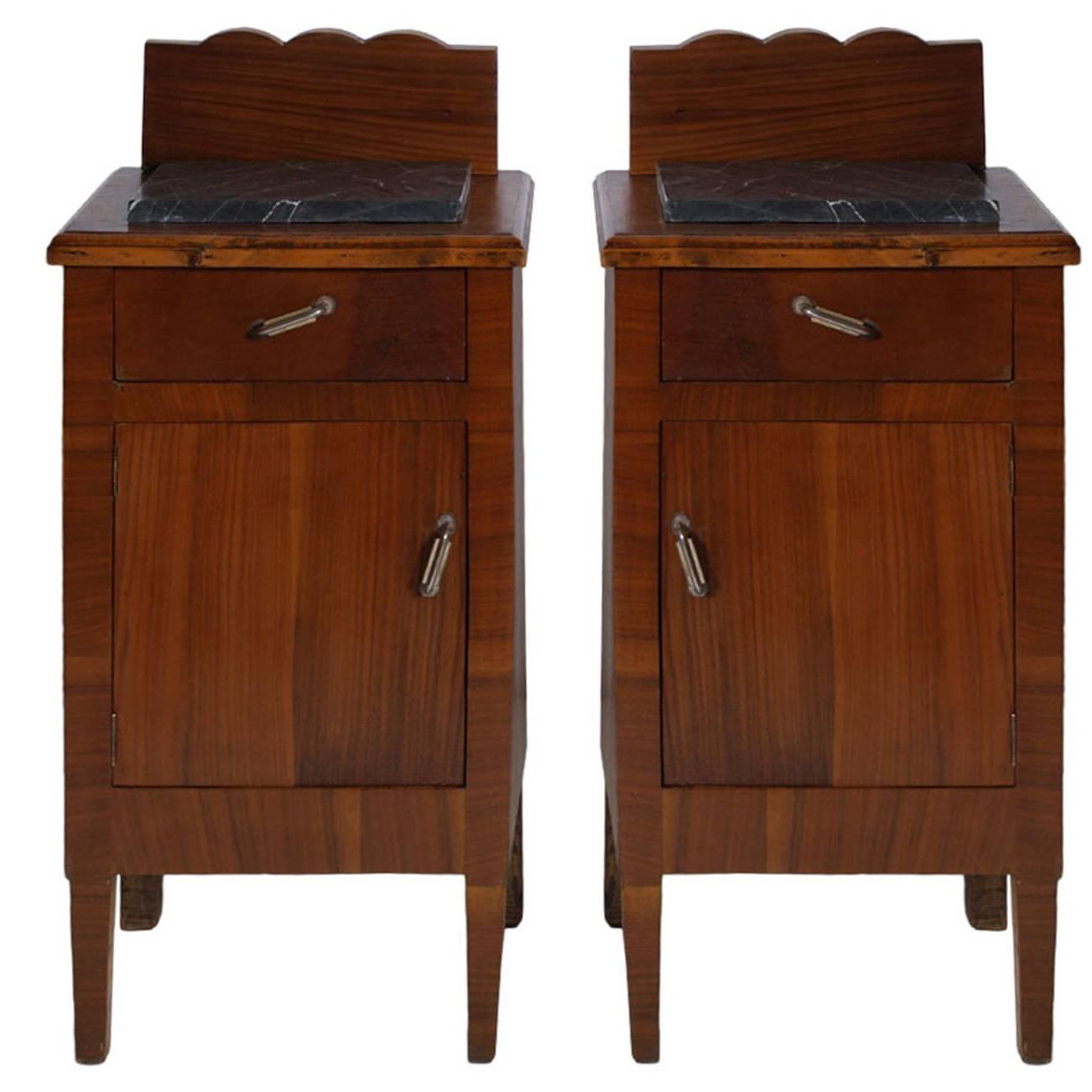 Early 20th Century Art Nouveau Italian Nightstands in Solid Walnut For Sale