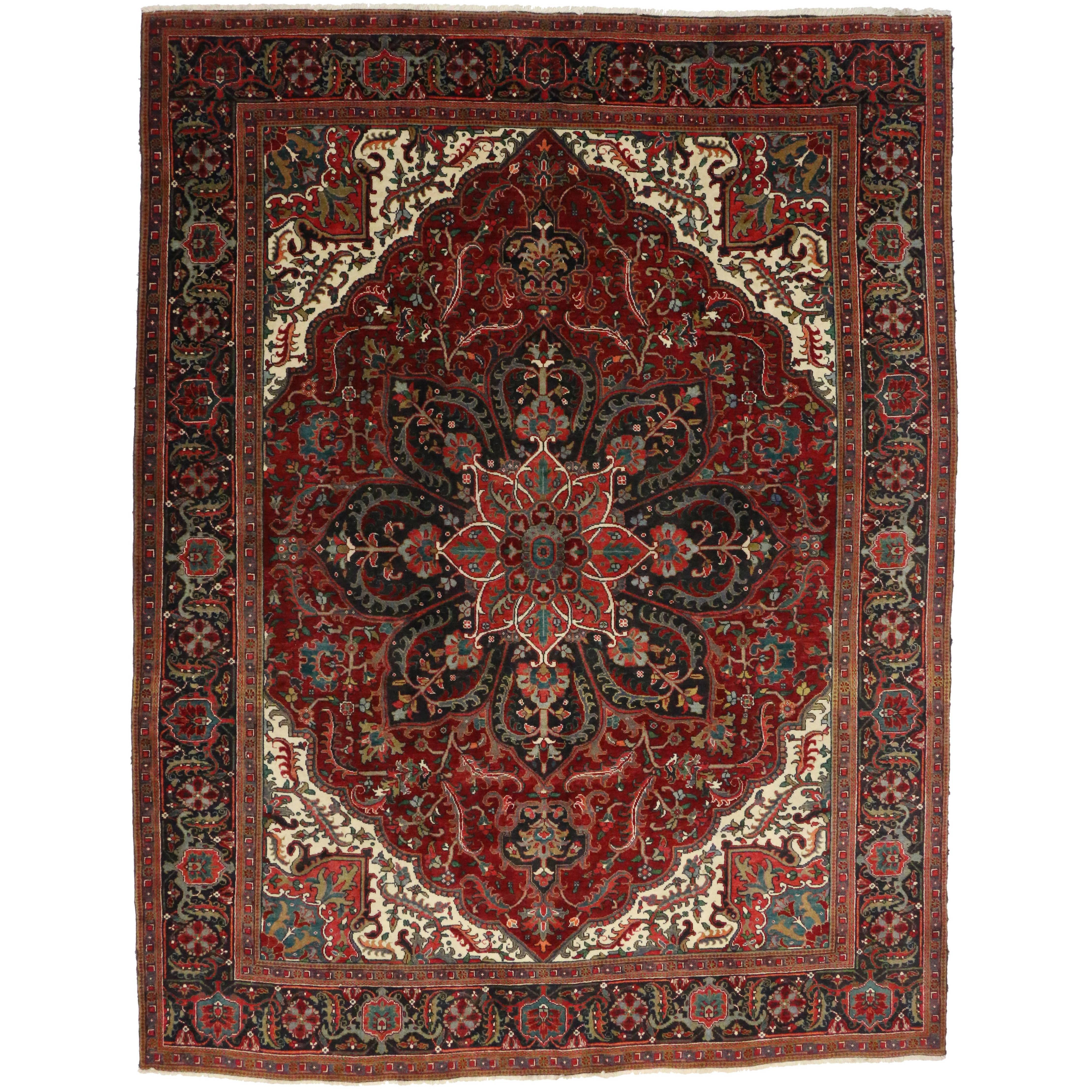 Vintage Persian Heriz Ahar Rug with Modern Rustic Arts & Crafts Style 
