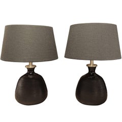 Pair of Black Glass Lamps, China, Contemporary