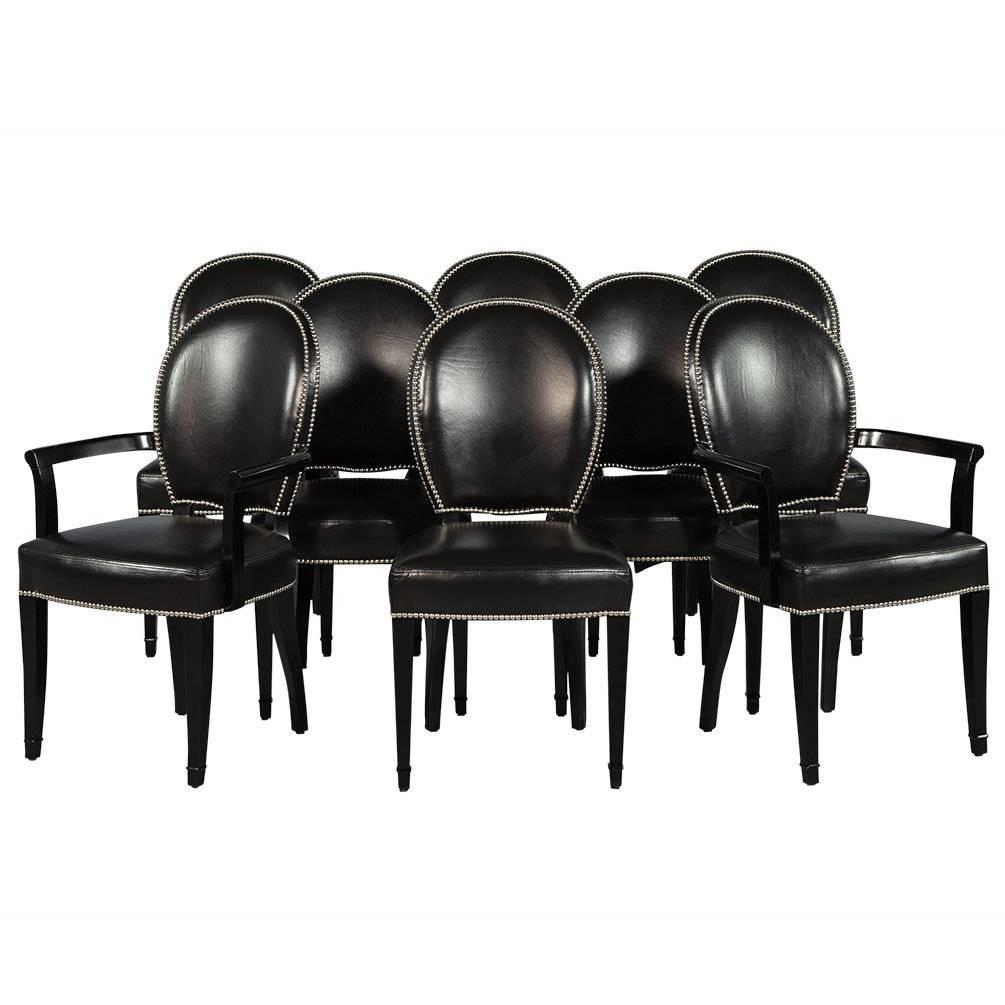Set of Eight Deco Inspired Leather Dining Chairs
