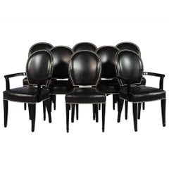 Set of Eight Deco Inspired Leather Dining Chairs