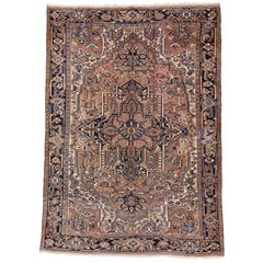 Vintage Persian Heriz Rug with Rustic Mid-Century Modern Style
