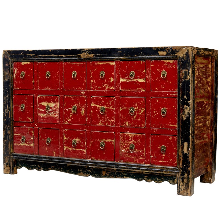 Early 20th Century Chinese Red Lacquered Chest of Drawers at 1stDibs