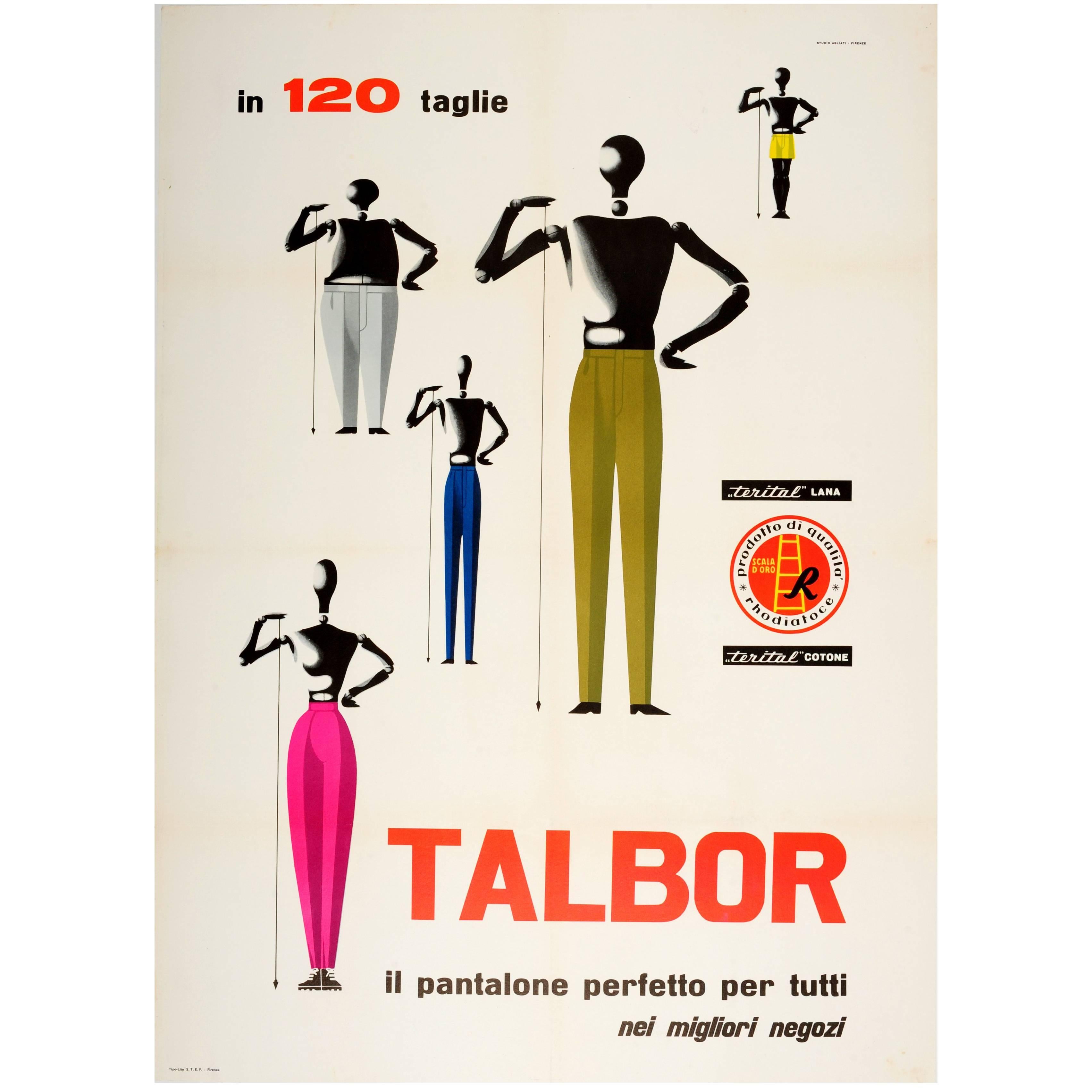 Large Original Vintage Fashion Advertising Poster for Talbor Pantalone Trousers