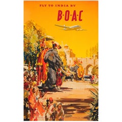 Original Vintage Airline Travel Advertising Poster - Fly To India By BOAC