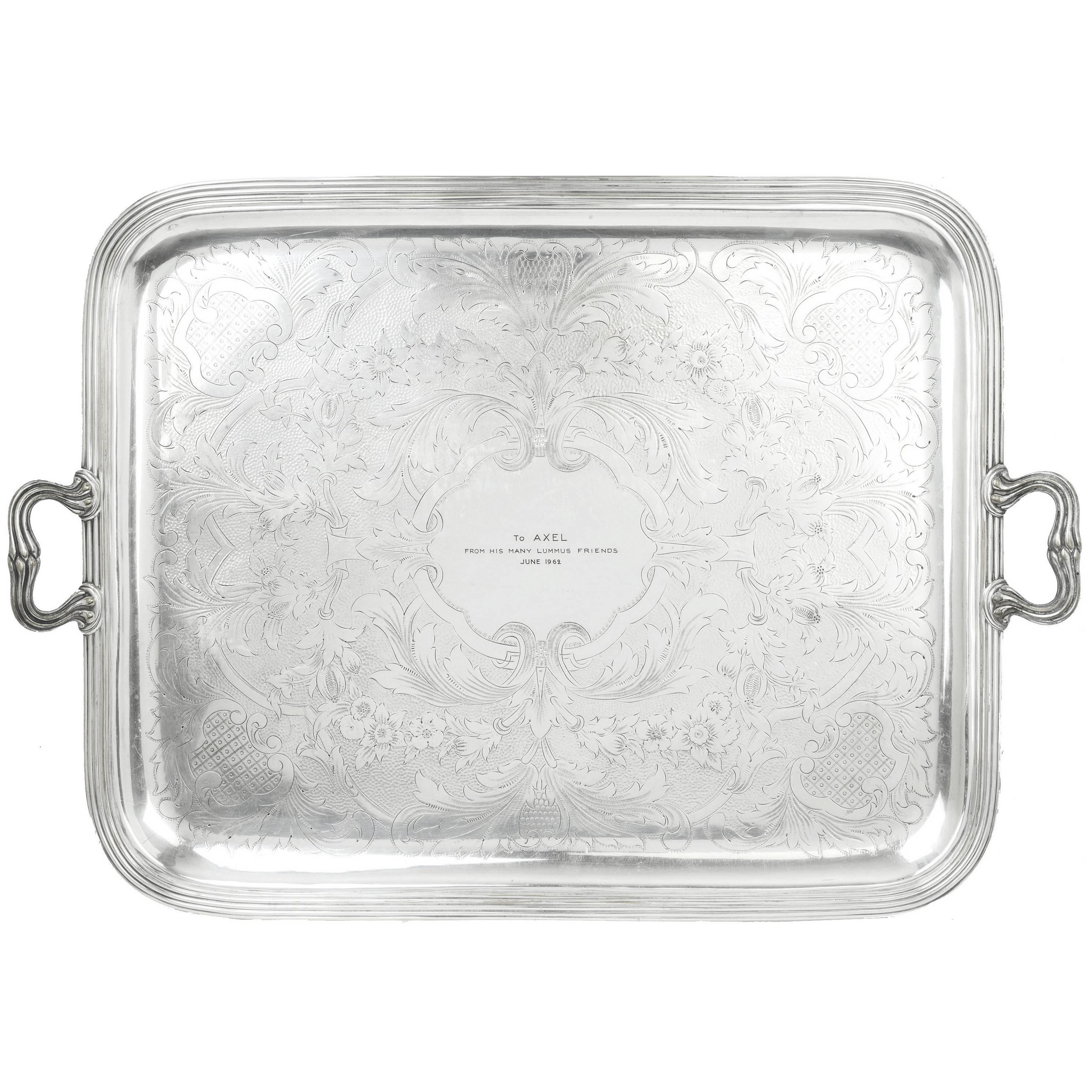 Large Christofle Reeded Edge Silver Plated Tray, c1850
