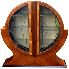 Vintage 1930s English Art Deco Circular Display Cabinet in Walnut