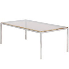 Minimalist Willy Rizzo "Flaminia" Brass and Chrome Dining Table, 1970s